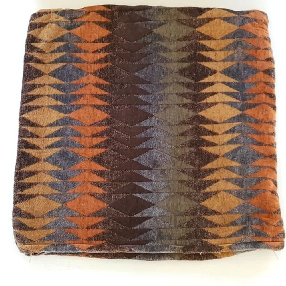 SET OF 3 CHENILLE GEOMETRIC PILLOW COVERS ZIPPER BROWN TAUPE ORANGE GOLD 20